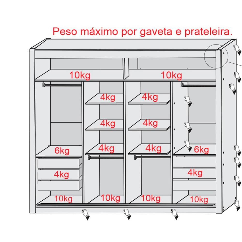 Guarda-Roupa Casal Mademarques Sevilha com 2 Portas, 6 Gavetas, 10 Prateleiras e Espelho - 228cm de largura - 8