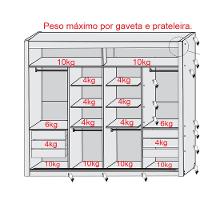 Guarda-Roupa Casal Mademarques Sevilha com 2 Portas, 6 Gavetas, 10 Prateleiras e Espelho - 228cm de largura - 8