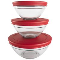 Conjunto de Potes Redondos 3 Peças Euro Home em Vidro com Tampa em Polietileno – Transparente/Vermelho - 2