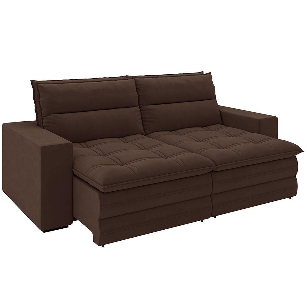 Sofá 4 Lugares Luizzi Colombo Retrátil e Reclinável, Revestido em Tecido Veludo Slim - 230cm largura - 2
