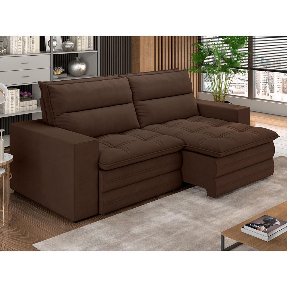 Sofá 4 Lugares Luizzi Colombo Retrátil e Reclinável, Revestido em Tecido Veludo Slim - 230cm largura - 1
