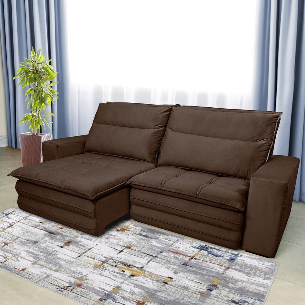 Sofá 5 Lugares Luizzi Colombo Retrátil, Reclinável e Revestido em Tecido Veludo Slim 250 cm Largura - 1