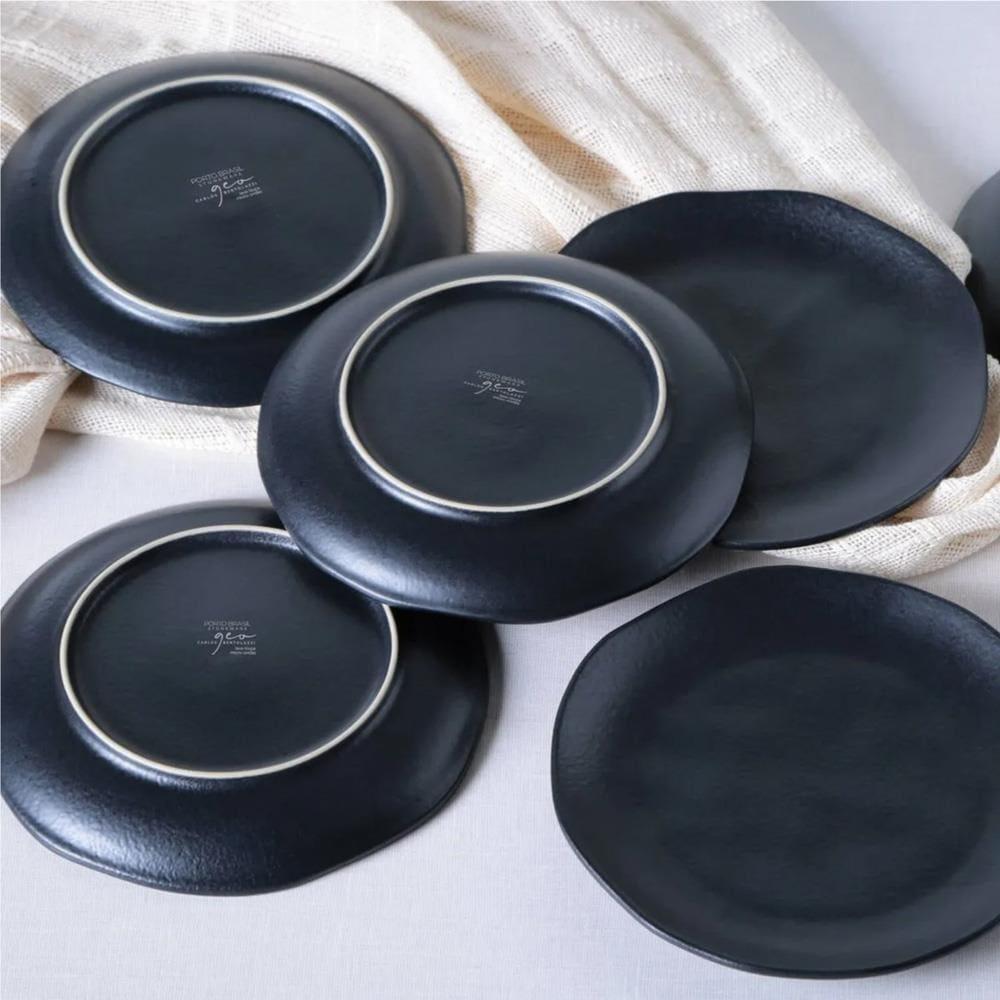 Conjunto de Pratos de Sobremesa Ovais Porto Brasil Orgânico Preto Matte 22,5cm - 6 peças - 3