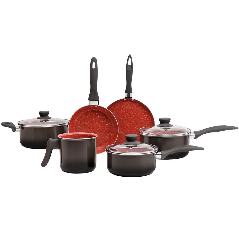 Conjunto de Panelas 6 Peças Brinox Easy com Revestimento Antiaderente Cerâmico, Tampas com Saída de Vapor e Cabos Soft Touch – Carbone/ Vermelho - 1