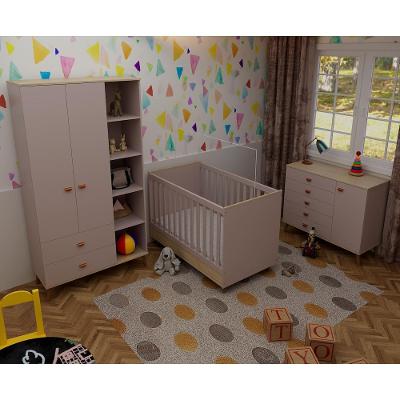 Quarto Infantil Completo Bartira Ternura Guarda-Roupa 2 Portas, Cômoda e Berço Cama