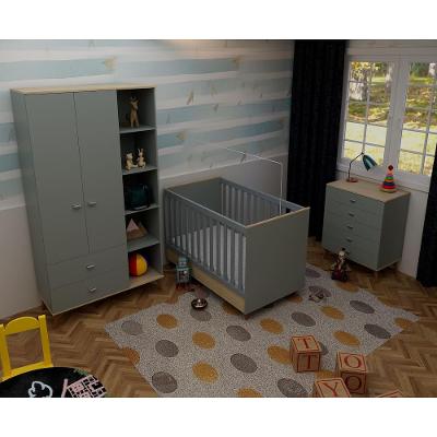 Quarto Infantil Completo Bartira Ternura Guarda-Roupa 2 Portas Cômoda 5 Gavetas Berço Conversível