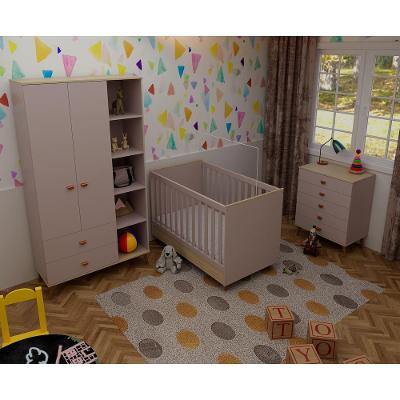 Quarto Infantil Completo Bartira Ternura Guarda-Roupa 2 Portas Cômoda 5 Gavetas Berço 2 em 1