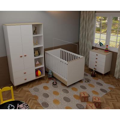 Quarto Infantil Completo Bartira Ternura Guarda-Roupa 2 Portas Cômoda 5 Gavetas Berço Conversível