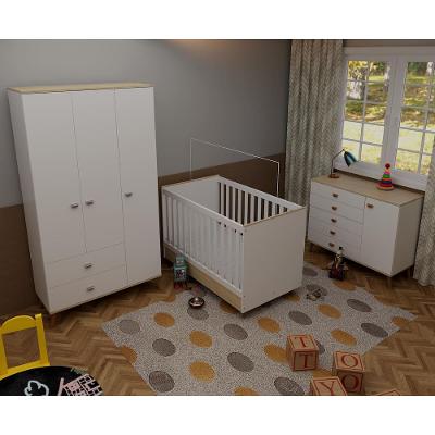 Quarto Infantil Completo Bartira Ternura Guarda-Roupa 3 Portas Cômoda 5 Gavetas Berço Conversível