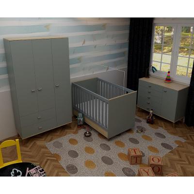 Quarto Infantil Completo Bartira Ternura Guarda-Roupa 3 Portas Cômoda 5 Gavetas Berço Conversível