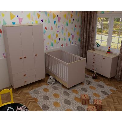 Quarto Infantil Completo Bartira Ternura Guarda-Roupa 3 Portas Cômoda 5 Gavetas Berço 2 em 1