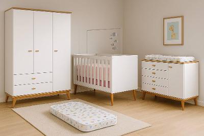 Conjunto Infantil Ternura com Berço 2 em 1, Guarda-Roupa, Cômoda e Colchão Herval