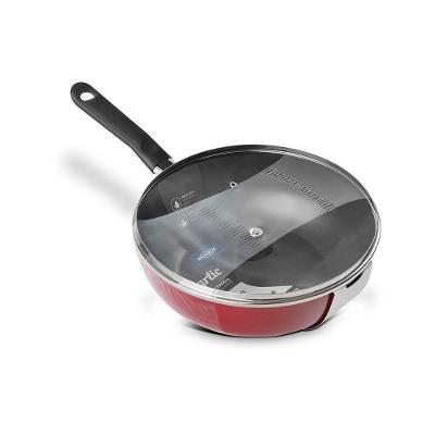 Panela Wok Brinox Garlic Antiaderente Pro-Flon 2,3L 24cm Tampa de Vidro Vermelho