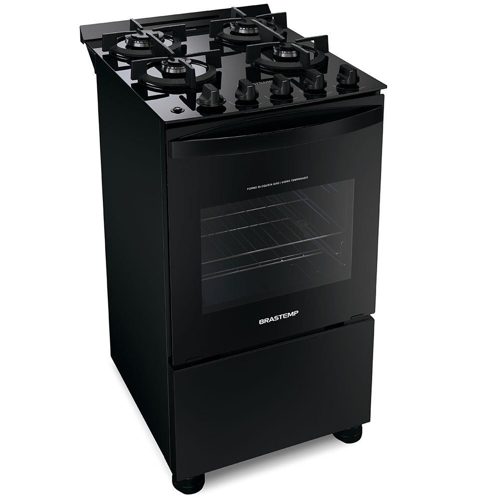 Fogão Brastemp 4 Bocas BFO4VAE com Mesa de Vidro, Grades Duplas de Ferro Fundido e Acendimento Automático Bivolt – Preto - 1