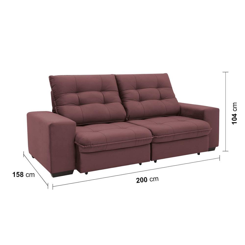 Sofá 3 Lugares Linoforte Benetton Retrátil e Reclinável, Revestido em Tecido Suede - 200cm de largura - 6