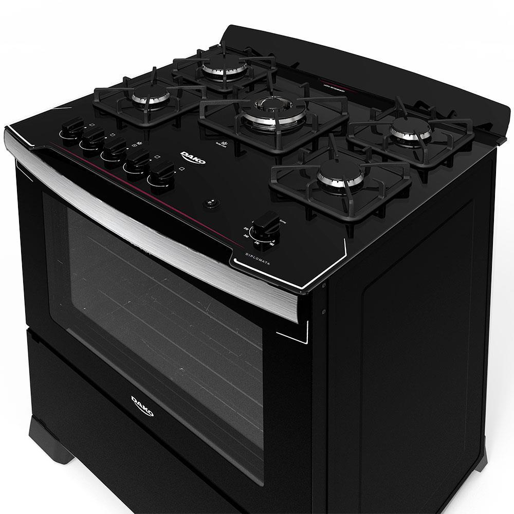 Fogão Dako 5 Bocas Diplomata com Mesa de Vidro, Acendimento Automático e Queimador Tripla Chama Bivolt – Preto - 4