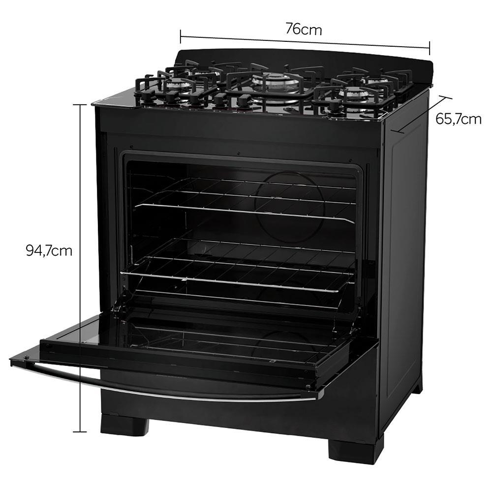 Fogão Dako 5 Bocas Diplomata com Mesa de Vidro, Acendimento Automático e Queimador Tripla Chama Bivolt – Preto - 6