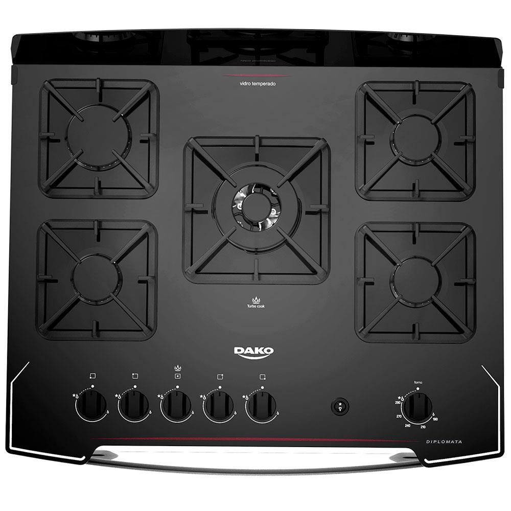 Fogão Dako 5 Bocas Diplomata com Mesa de Vidro, Acendimento Automático e Queimador Tripla Chama Bivolt – Preto - 5