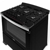 Fogão Dako 5 Bocas Diplomata com Mesa de Vidro, Acendimento Automático e Queimador Tripla Chama Bivolt – Preto