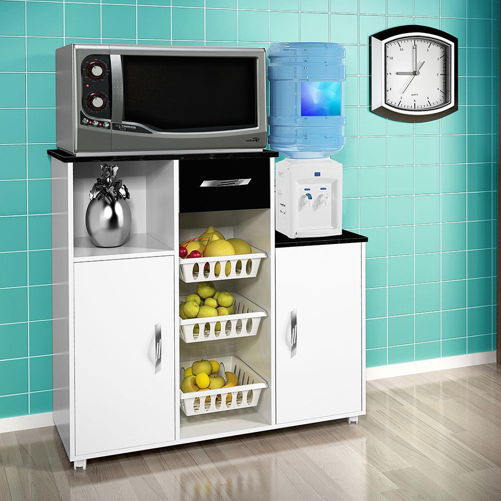 Fruteira CHF Croácia Top Line Flex com 2 Portas, 1 Gaveta e 1 Prateleira - Branco/Preto - 3