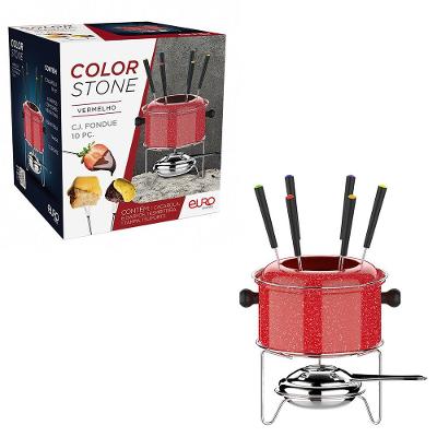 Conjunto de Fondue Euro Home Colorstone Vermelho 10 Peças com Caçarola Antiaderente