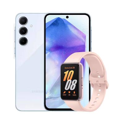 Smartphone Samsung Galaxy A55 5G Azul Claro 256GB, 8GB RAM, Câmera Tripla Traseira de até 50MP e Tela Super AMOLED 6.6" + Galaxy Fit3 Rose