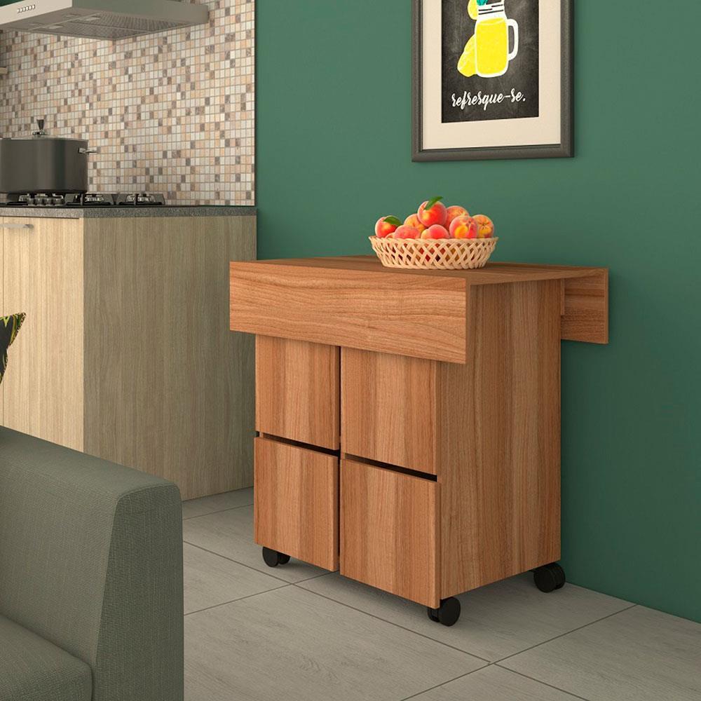 Mesa Retangular Nova Móbile Moove com 4 Bancos, Prateleira e Tampo Dobrável - 5