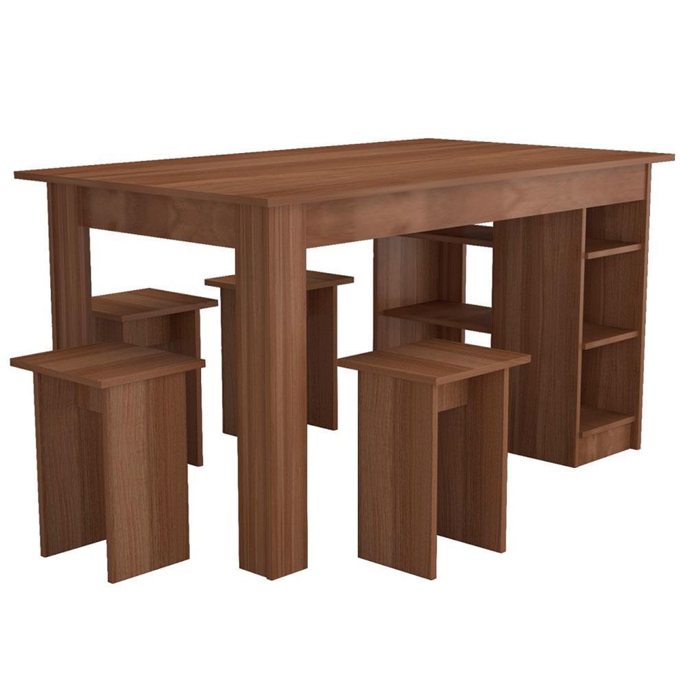 Mesa Retangular Nova Móbile Multi com 4 Bancos, Nicho e Prateleira - 2