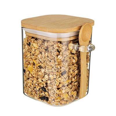 Pote Quadrado de Vidro Borossilicato Slim Euro Home 650?ml com Tampa de Bambu Hermética