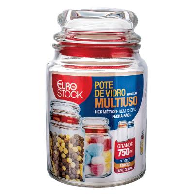 Pote de Vidro Multiuso Euro Home 750?ml Vermelho Tampa Hermética com Anel de PVC