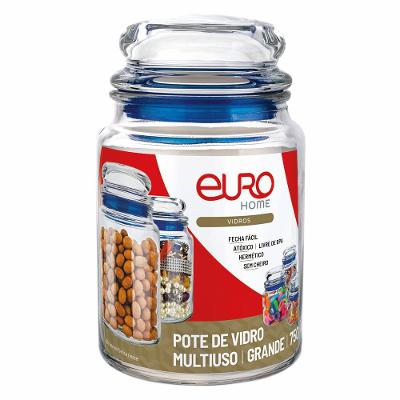Pote de Vidro Multiuso Euro Home 750?ml Azul Tampa Hermética com Anel de PVC