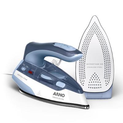 Ferro a Vapor de Viagem Arno Travelgliss Base em Aço Inox Azul e Branco Bivolt