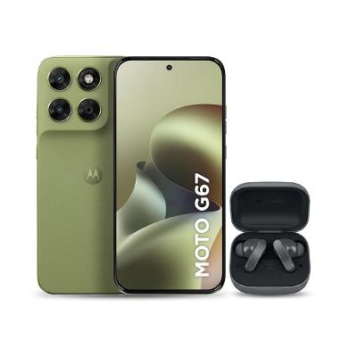 Smartphone Motorola Moto G67 6.8” 256GB 5G Verde + Fone de Ouvido Moto Buds Bass Cancelamento de Ruído Preto