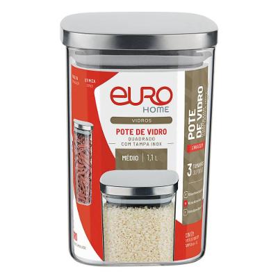 Pote de Vidro Euro Home Slim 1,1?L com Tampa Hermética em Inox