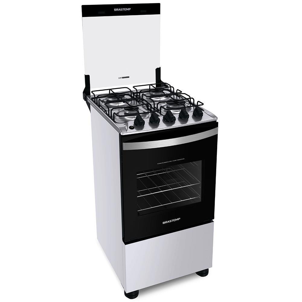 Fogão Brastemp 4 Bocas BFO4NBB Clean com Mesa de Inox, 2 Prateleiras Ajustáveis e Acendimento automático Bivolt – Branco - 1
