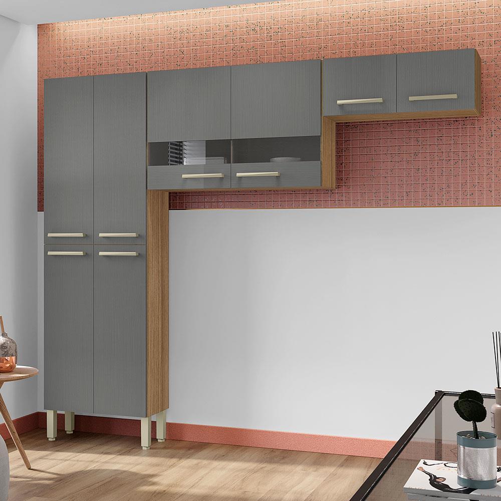 Cozinha Compacta Kit`s Paraná Nala com 8 Portas e 4 Prateleiras - 222cm de largura - 1