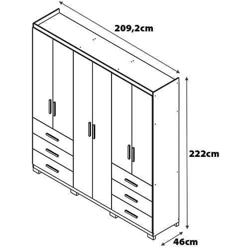 Guarda-Roupa Bartira Santiago com 6 Portas e 6 Gavetas Externas - 209,2cm de Largura - 9