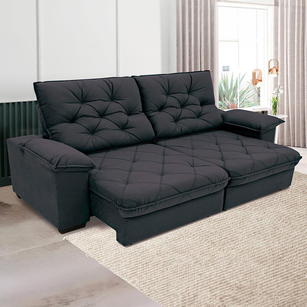 Sofá 4 Lugares Linoforte Luggero Retrátil e Reclinável Revestido em Tecido Suede - 230cm de largura - 1