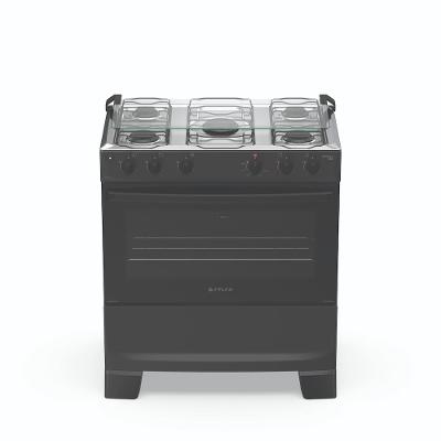 Fogão 5 Bocas Atlas Mônaco Plus com Mesa Inox Acendimento Automático Preto Bivolt