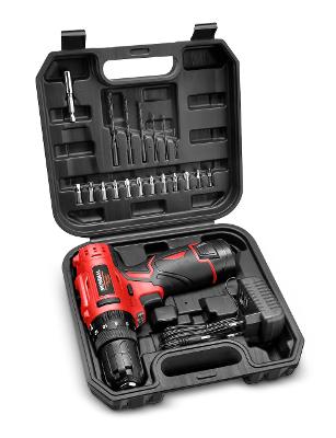 Furadeira e Parafusadeira Mondial PI-12MA com Maleta Bateria 12V Preto Bivolt