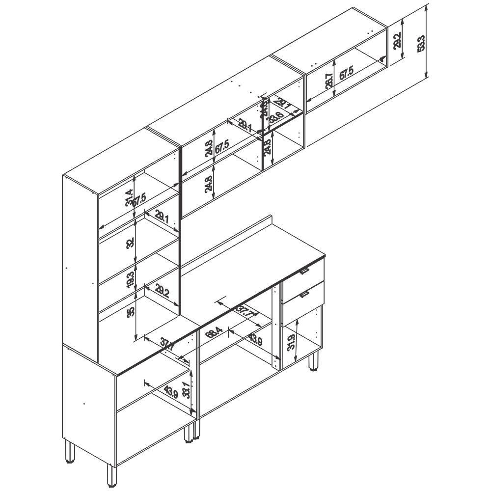 Cozinha Completa Bartira Joy com 11 Portas, 2 Gavetas, 5 Prateleiras e Nicho para Micro-ondas - 244,5cm de largura - 10