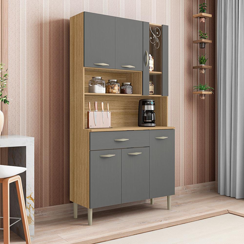 Cozinha Compacta Kits Paraná Golden com 6 Portas, 1 Gaveta e 1 Prateleira - 91cm de largura - Freijó/Patina - 1