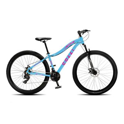Bicicleta Aro 29 Colli Saphira 21 Marchas Shimano Freio a Disco Quadro 15,5 Alumínio Azul Champanhe e Rosa Neon