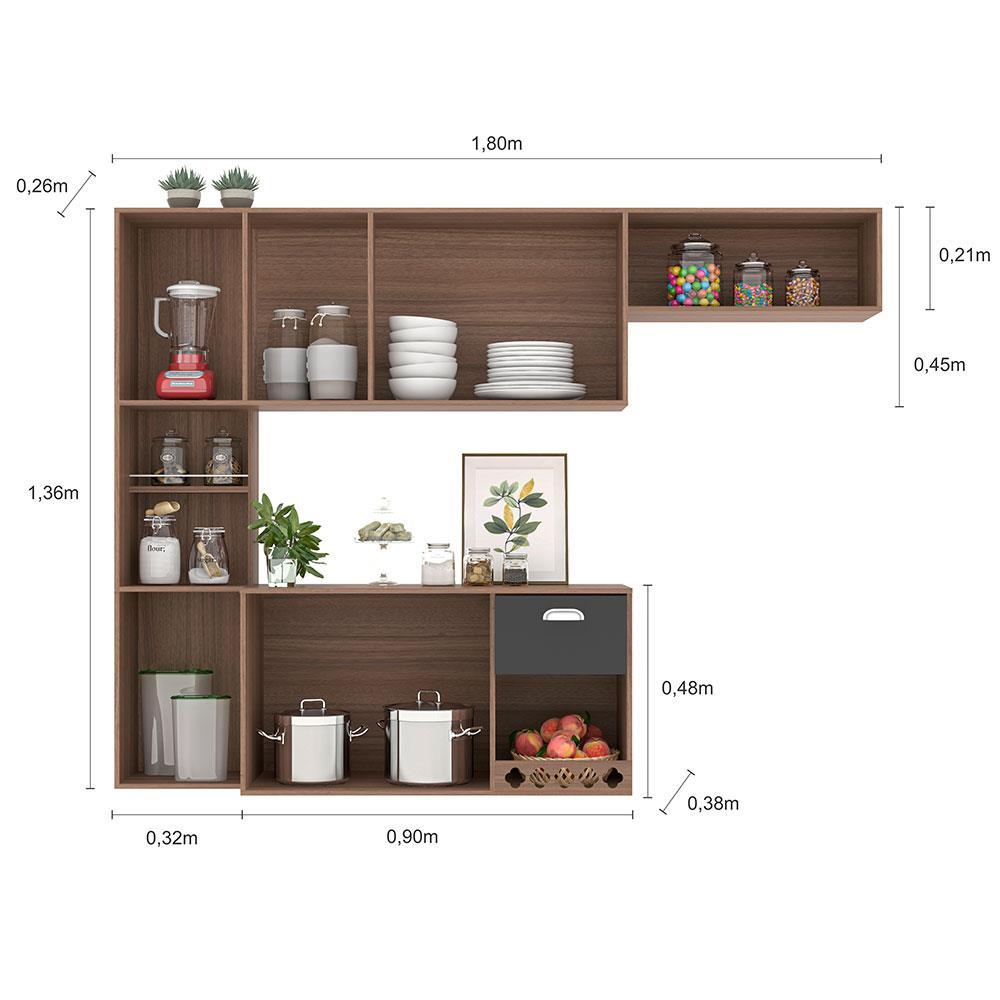 Cozinha Compacta Suspensa Poliman Mila com 7 Portas, 1 Prateleira e 1 Gaveta - 180cm de largura - 6