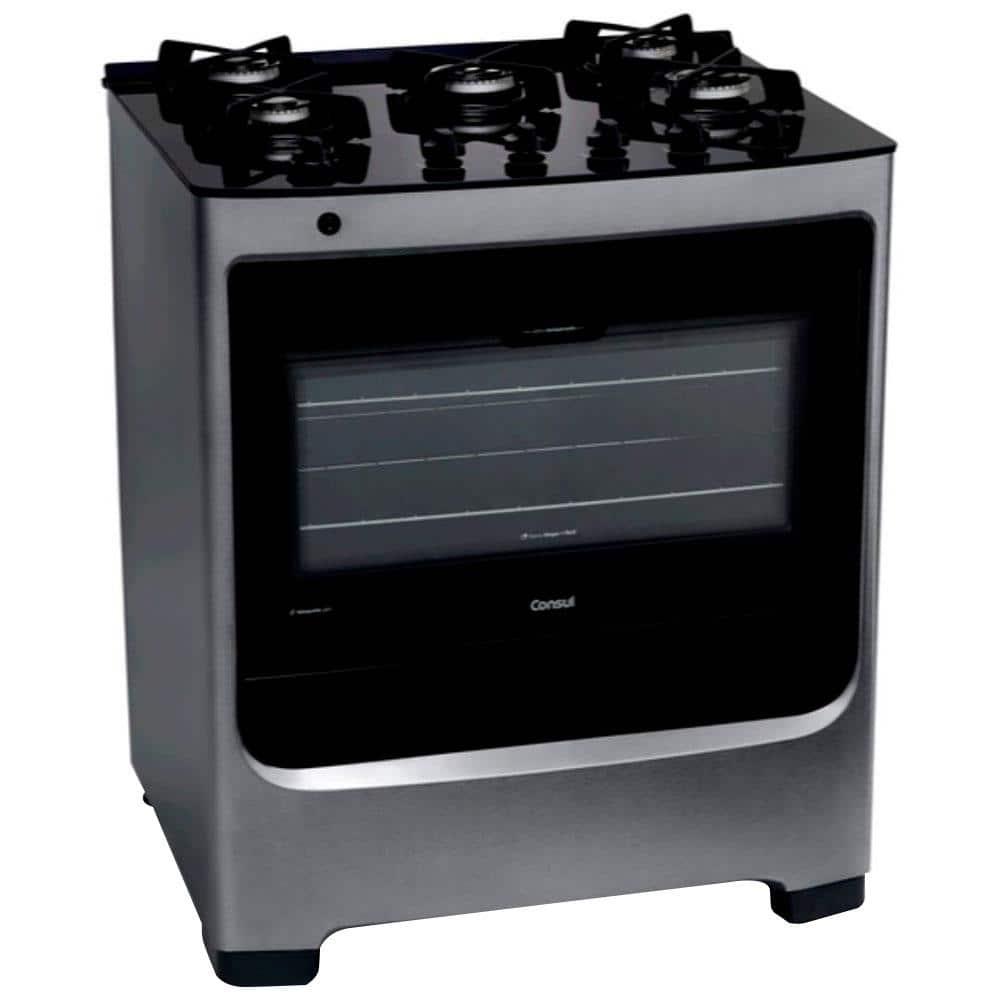 Fogão Consul 5 Bocas CFS5VAR com Mesa de Vidro, Trempes de Ferro Fundido e Acendimento Automático Bivolt - Inox - 1