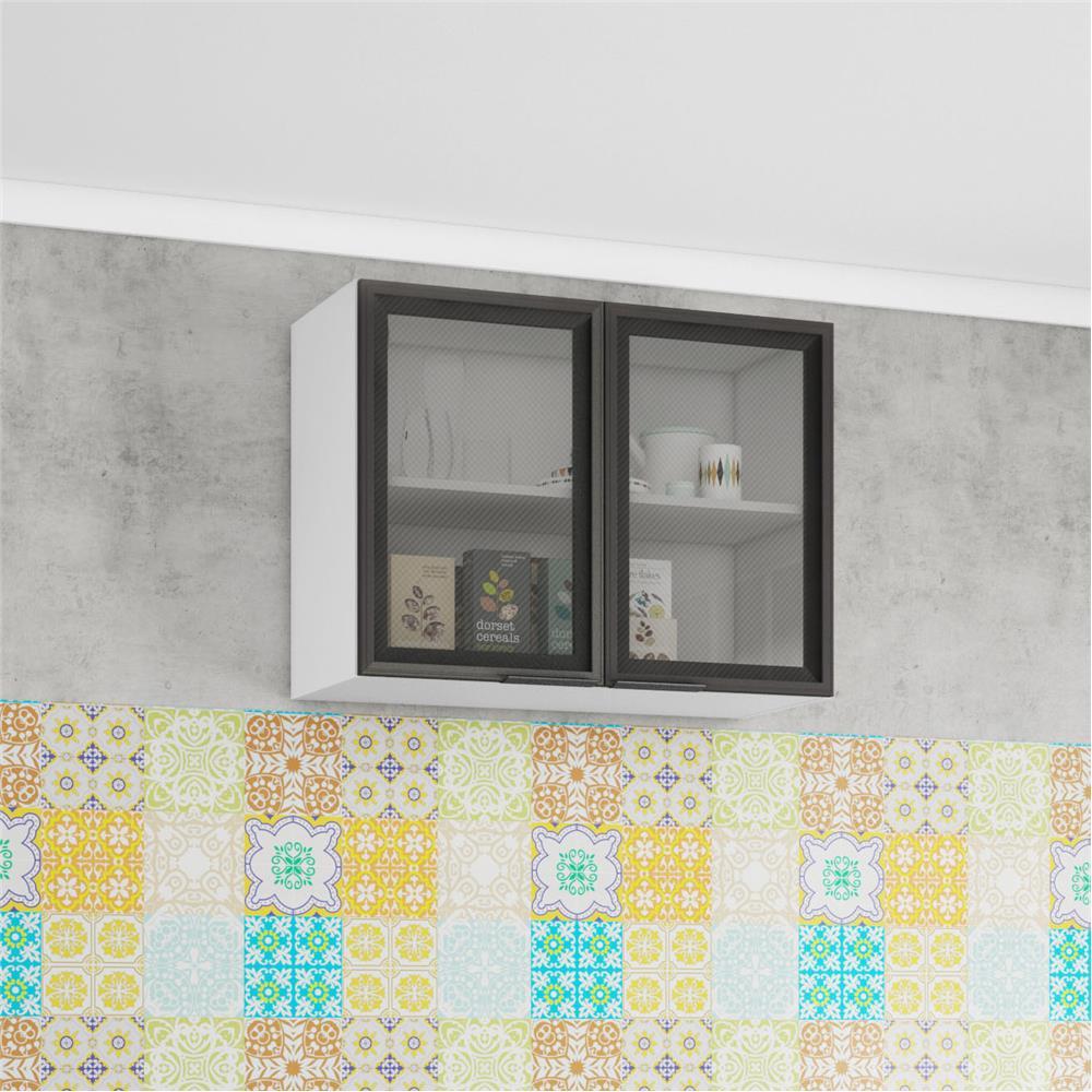 Armário Aéreo Bartira Rubi com 2 Portas de Vidro e 1 Prateleira - 80,1cm de largura - 1