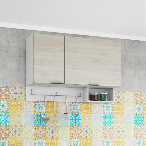 Armário Basculante Bartira Rubi com 2 Portas, 2 Prateleiras e Suporte para Utensílios