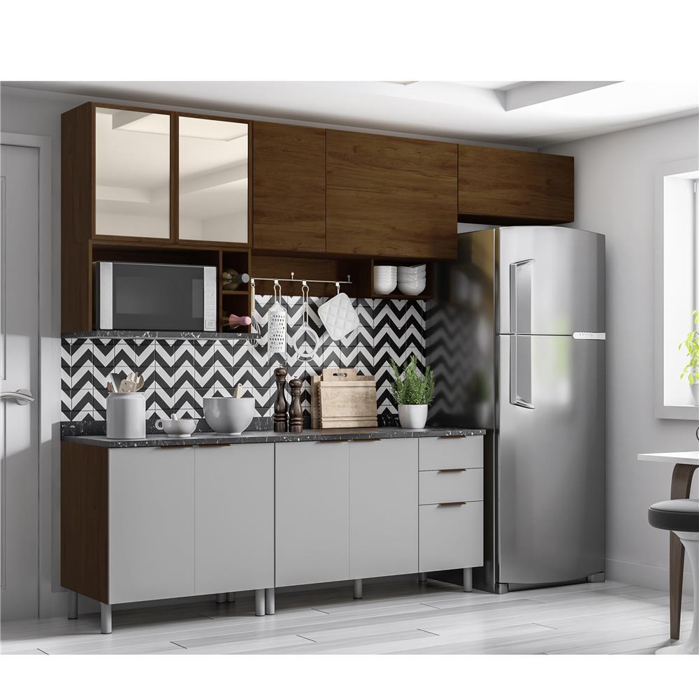 Cozinha Completa Bartira Rubi com 9 Portas, 3 Gavetas e 6 Prateleiras - 280cm de largura - 1