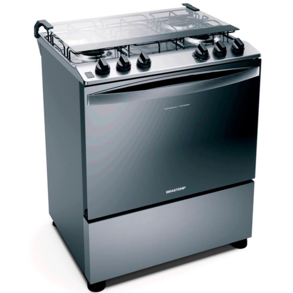 Fogão Brastemp 5 Bocas BFS5NCR com Mesa de Inox, Botões Removíveis e Exclusivo Aro Protetor Bivolt - Inox - 1