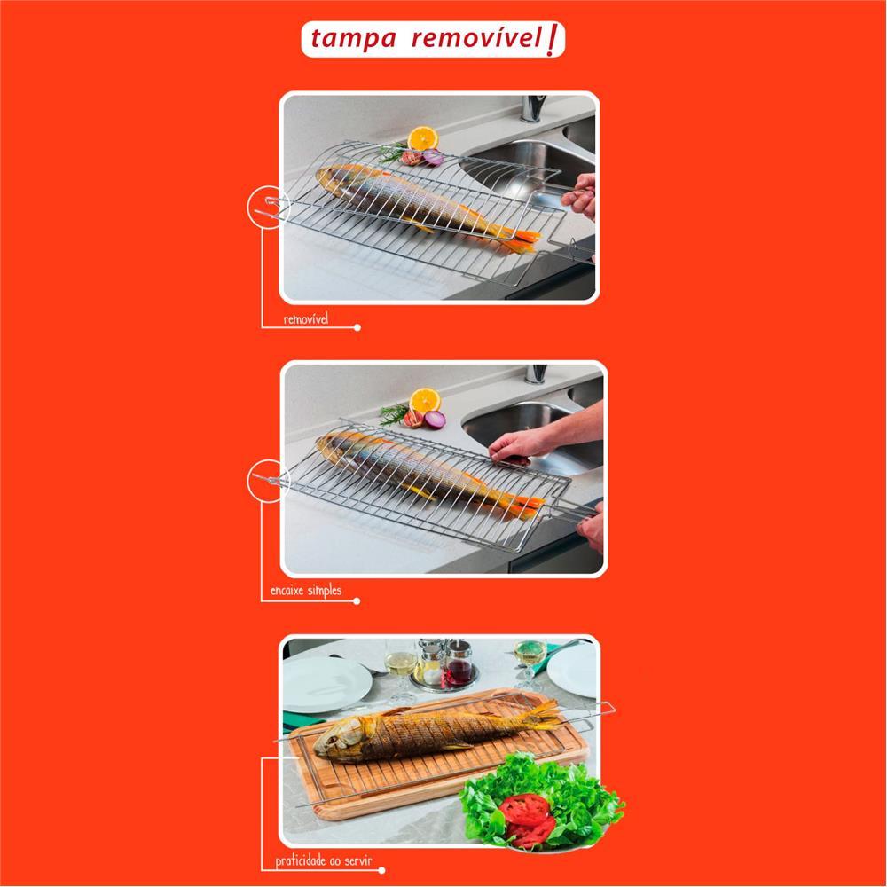 Grelha Dupla para Peixe Utimil Média em Aço Cromado - 2